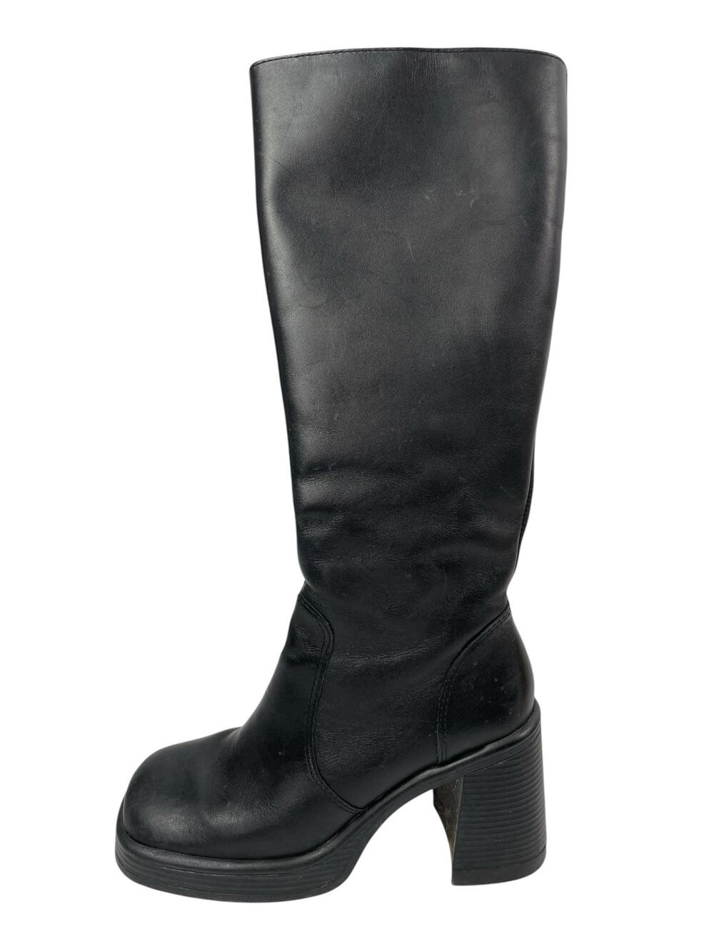 Steve Madden Fanatik Womens Black Leather Square Toe Zip Up Knee High Boots 6.5